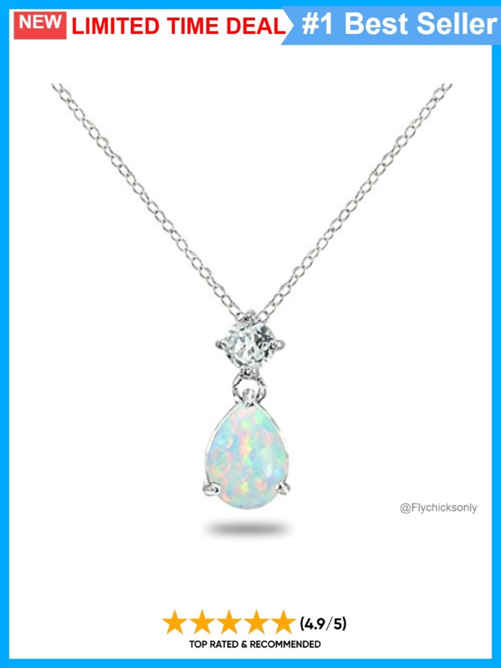 Sterling Silver Pear Cut Created Opal Teardrop Pendant Necklace 18"